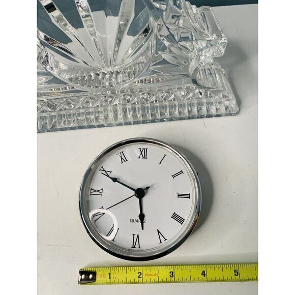 Vintage Lead Crystal Quartz Mantel Desk Clock Working Condition Clear Glass - Picture 10 of 15